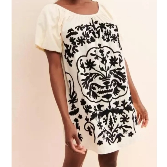 Free People Fiona Puff Sleeve Embroidered Mini Dress - Picture 1 of 4